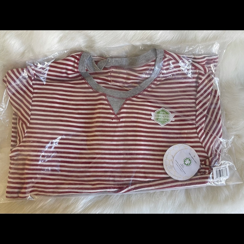 Burt’s Bees Women’s Organic Pant Pajama Set, Candy Cane Stripe, Medium NWT